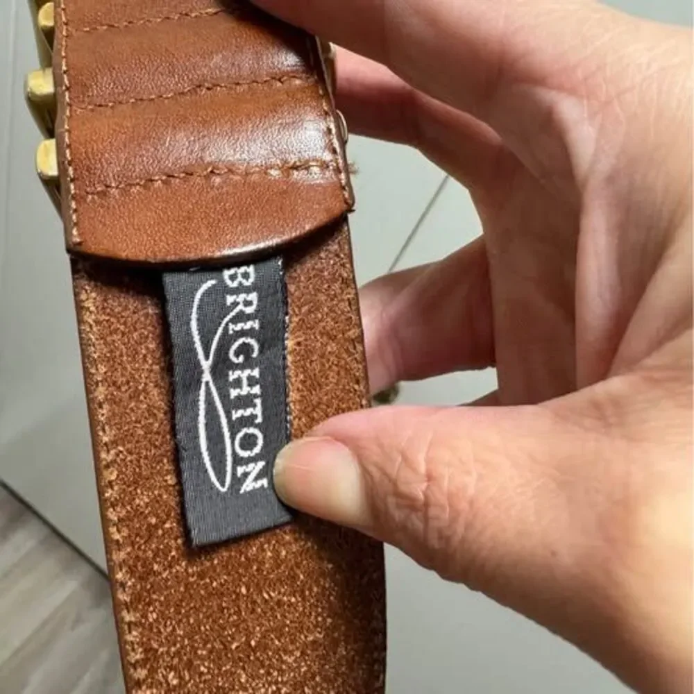Brighton Brown Leather Belt Size S 32” Gold Brass Hardware Western Boho